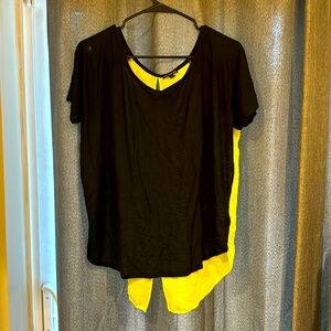 Black shirt with neon yellow shear back